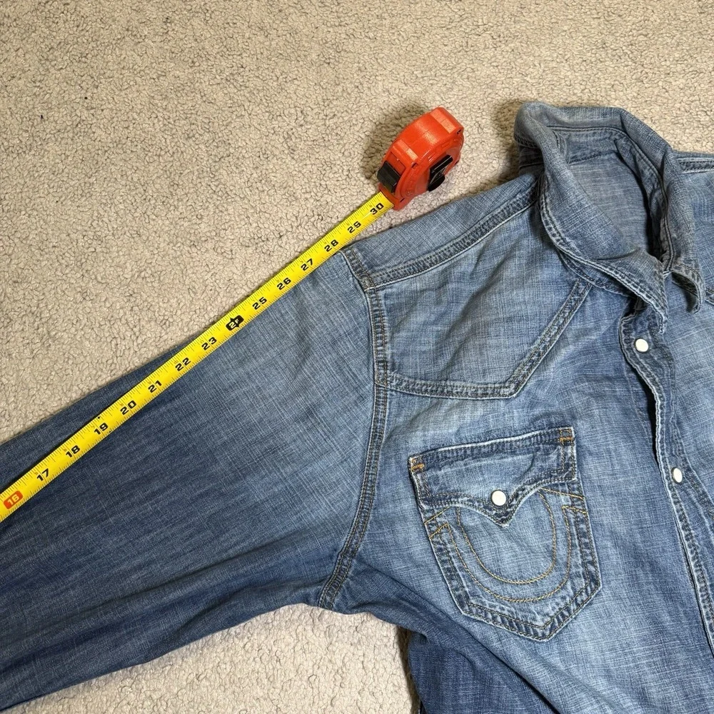 True Religion Jake Denim‎ Western Shirt Mens Blue Pearl Snap LS 3XL (Fits XL)